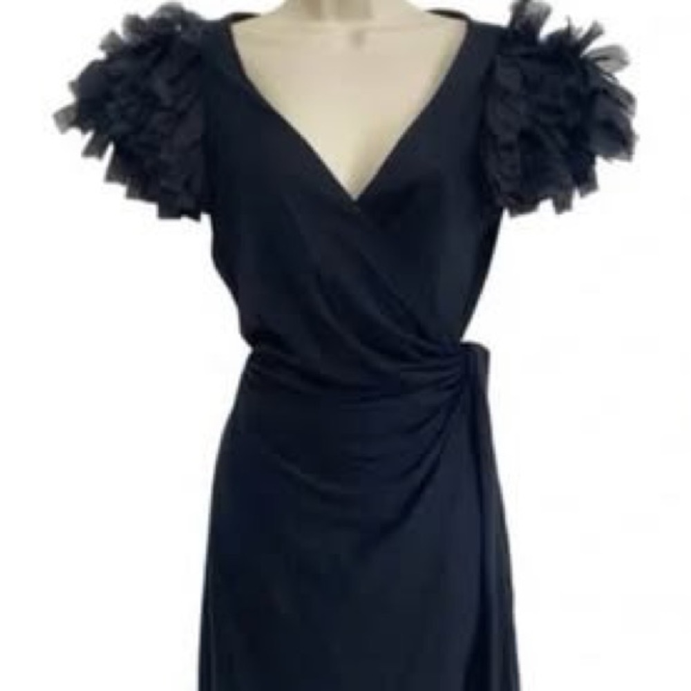 DVF Black Beulah V-neck Midi Wrap Dress size 10